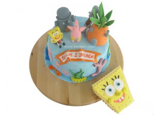Sünger Bob ve Arkadaşları temalı 1 yaş doğum günü pastası.